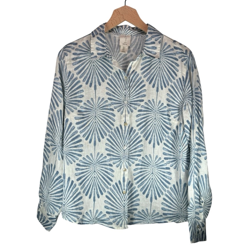 Joie Linen Button Down Women’s Small Blue Floral Leaf Print Resort Natural Chic